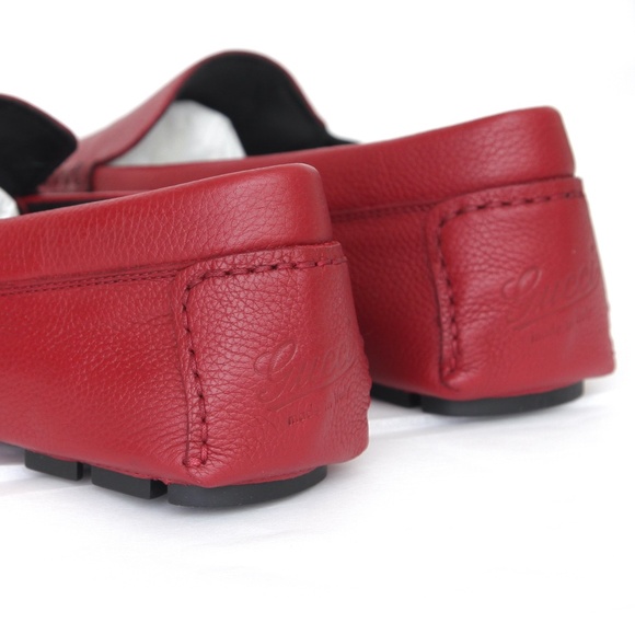 GUCCI Men\'s Red Leather Loafer Moccasin Web 7.5 main image 5